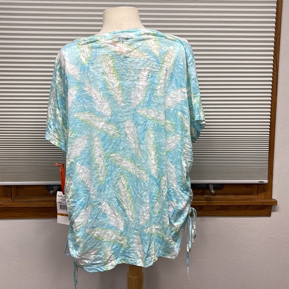 Hearts Of Palm Woman NWT Easy Breezy Aqua Multi Side Tie T-shirt - Picture 5 of 9